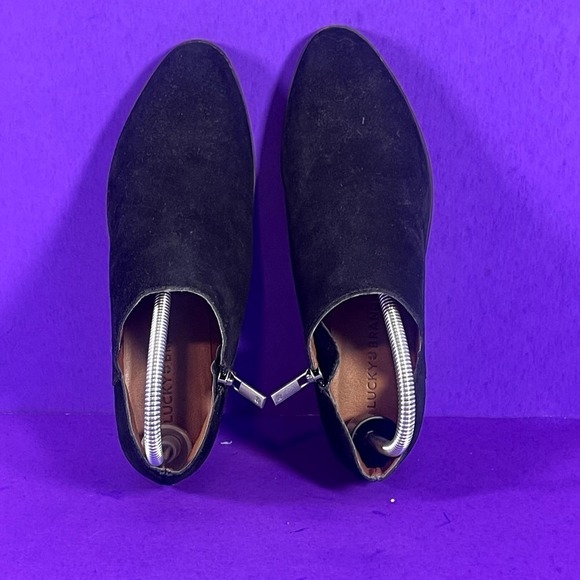 Lucky Brand Women's FENLEY Black Side Zip Block Heel Suede Leather Bootie Size 8 - Picture 5 of 9